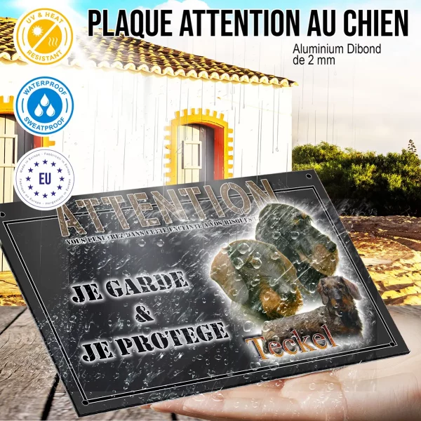 Panneau chien de garde Visuel de Teckels avec têtes et un chien entier
