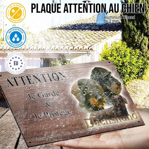 Panneau attention au chien Trois Dachshunds avec différents angles de vue