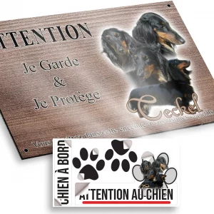 Plaque attention au chien Quatre Teckels avec longs poils et un en entier