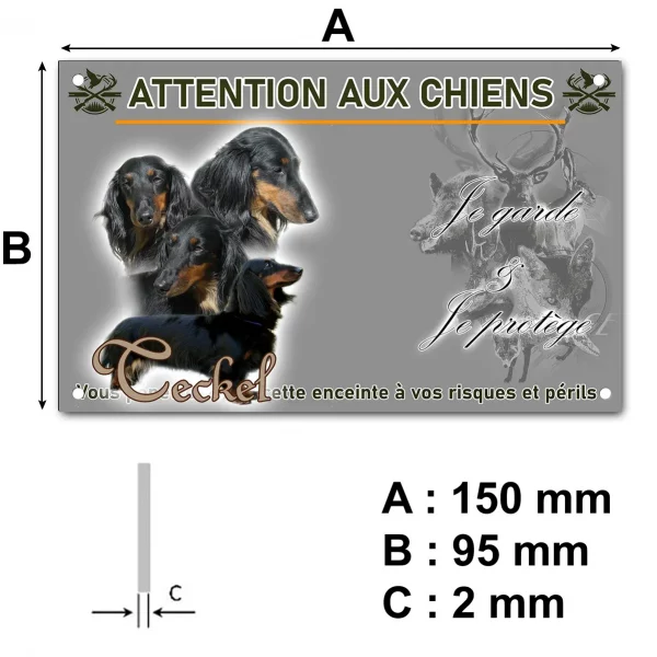 Plaque Quatre Teckels avec longs poils et un en entier
