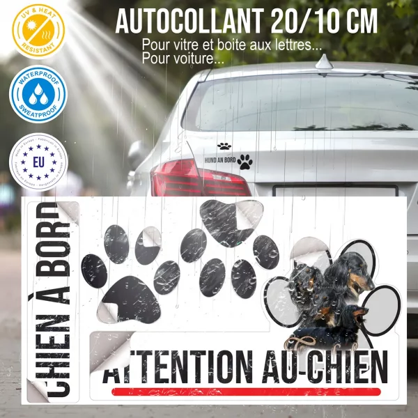 Plaque chien de garde Quatre Teckels avec longs poils et un en entier