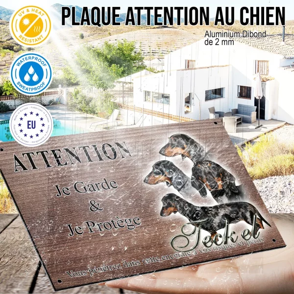 Panneau attention au chien Collage de Teckels avec différentes expressions