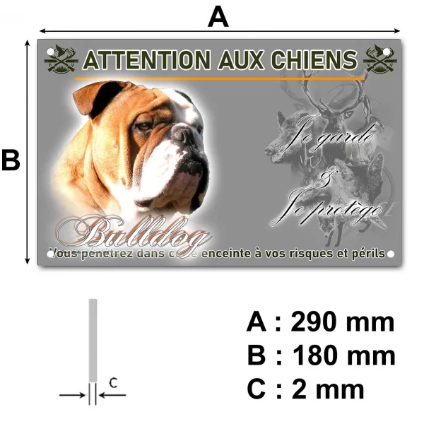 Pancarte Bulldog en gros plan avec texte