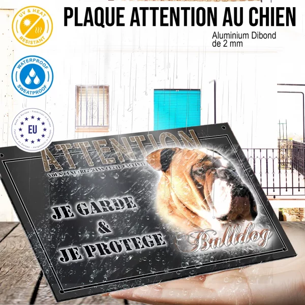 Panneau chien de garde Bulldog en gros plan avec texte