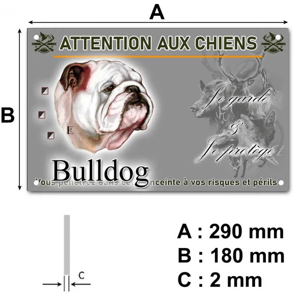Pancarte Portrait d'un Bulldog avec un texte en dessous