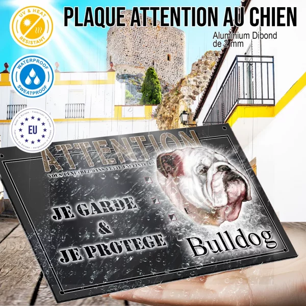 Panneau chien de garde Portrait d'un Bulldog avec un texte en dessous