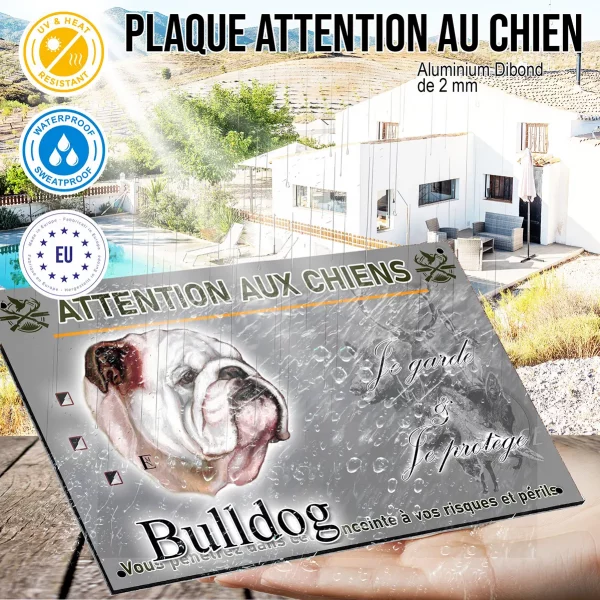 Panneau Portrait d'un Bulldog avec un texte en dessous