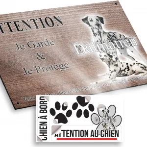 Plaque attention au chien Portraits de plusieurs Dalmatiens avec texte