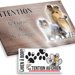 Plaque attention au chien Deux collies