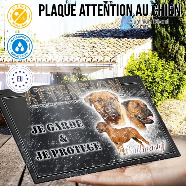 Panneau chien de garde Bullmastiff avec 3 têtes et un chien entier