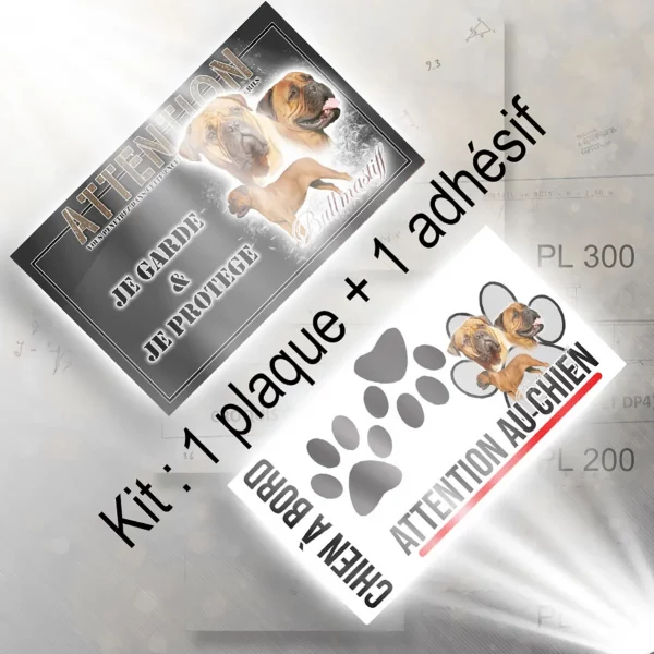 Plaque chien de chasse Bullmastiff avec 3 têtes et un chien entier