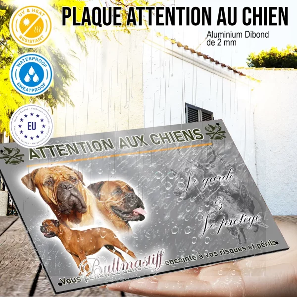 Panneau Bullmastiff avec 3 têtes et un chien entier