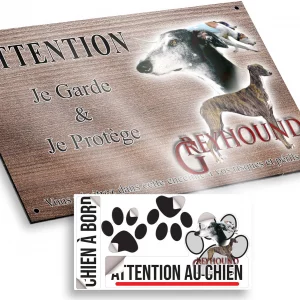 Plaque attention au chien Montage graphique de Greyhounds en profil et entier