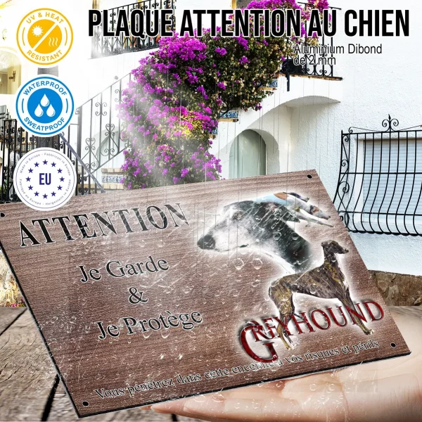 Panneau attention au chien Montage graphique de Greyhounds en profil et entier