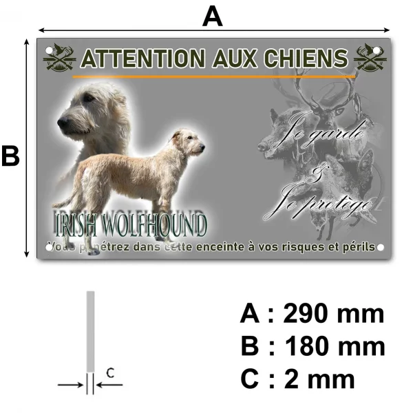 Pancarte Irish Wolfhound en profil avec texte descriptif