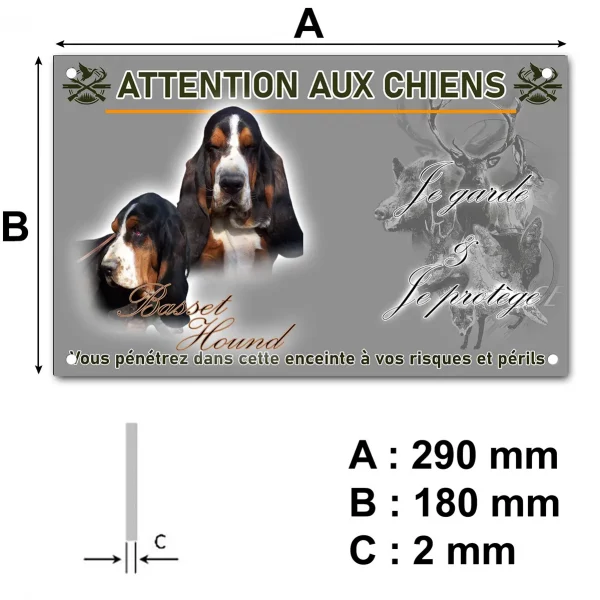 Pancarte Deux Basset Hounds avec un fond coloré