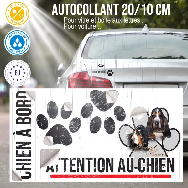 Plaque chien de garde Deux Basset Hounds avec un fond coloré