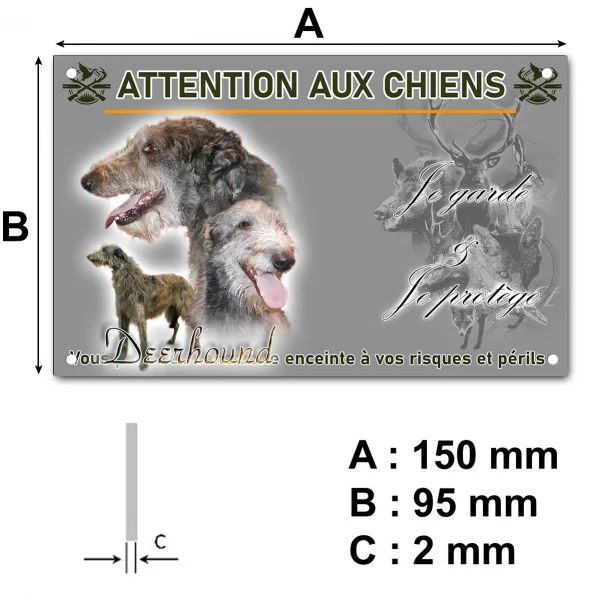 Plaque Un Deerhound illustré avec ses têtes et corps