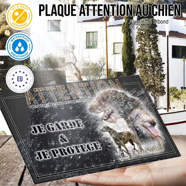 Panneau chien de garde Un Deerhound illustré avec ses têtes et corps