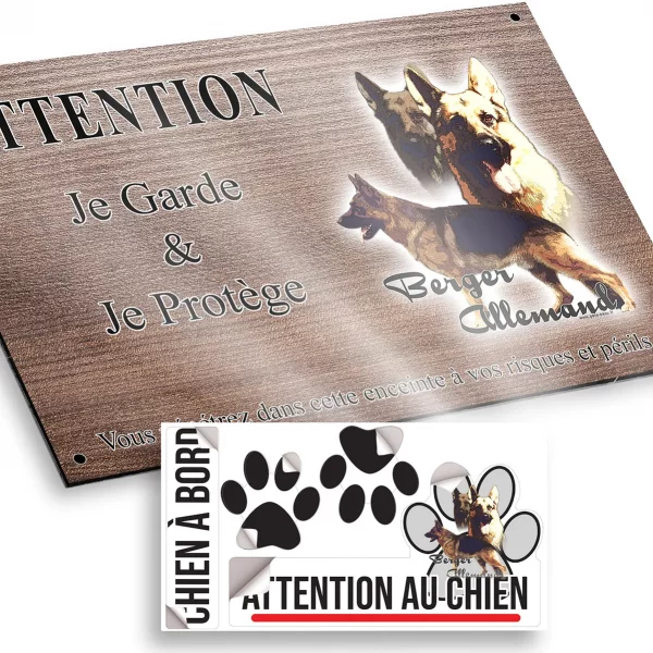 Plaque attention au chien Illustration d'un berger allemand avec texte