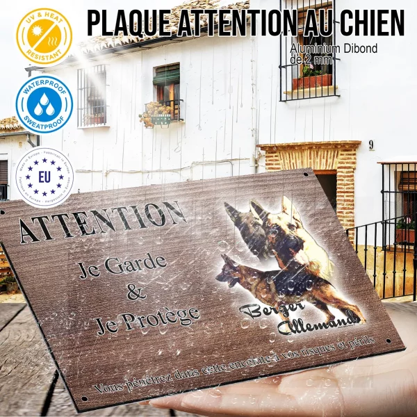 Panneau attention au chien Illustration d'un berger allemand avec texte