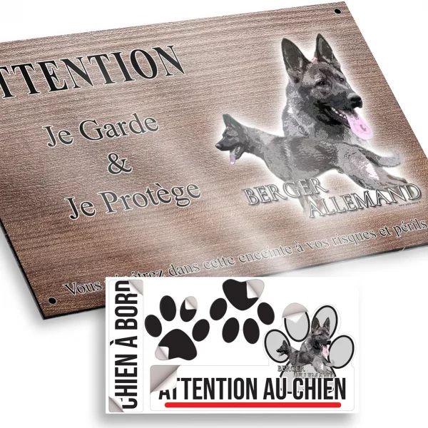 Plaque attention au chien Illustration de deux chiens Berger Allemand