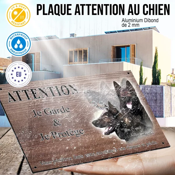 Panneau attention au chien Illustration de 3 Bergers Allemands en détail