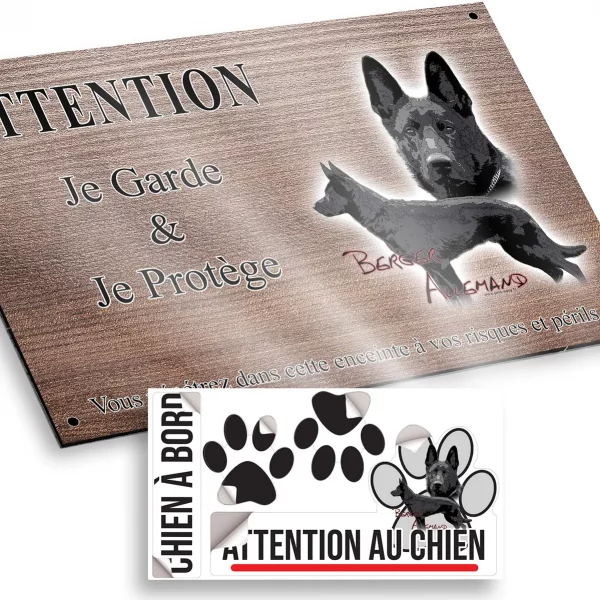 Plaque attention au chien Illustration de deux Bergers allemands