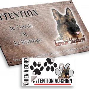 Plaque attention au chien Illustration d'un Berger Allemand avec un chiot