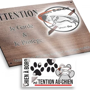 Plaque attention au chien Logo d'un Chien de Berger Allemand en mouvement