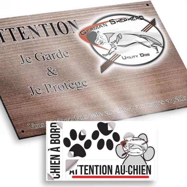Plaque attention au chien Logo d'un Chien de Berger Allemand en mouvement