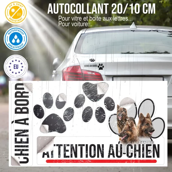 Plaque chien de garde Trois portraits d'Altdeutscher Schäferhund sur fond flou