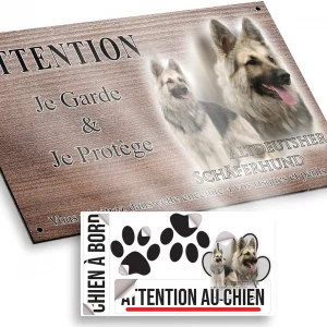 Plaque attention au chien Altdeutscher Schäferhund en portrait et en profil