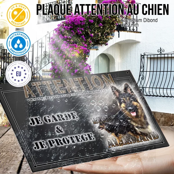 Panneau chien de garde Berger Allemand avec texte en arrière plan