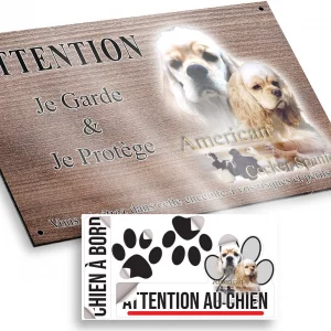 Plaque attention au chien American Cocker Spaniel avec variations de robe