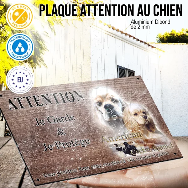 Panneau attention au chien American Cocker Spaniel avec variations de robe