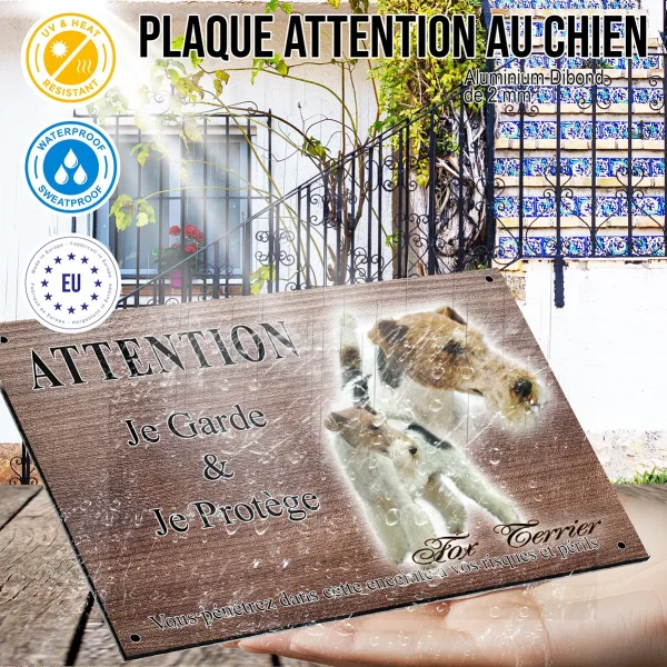 Panneau attention au chien Deux Fox Terriers