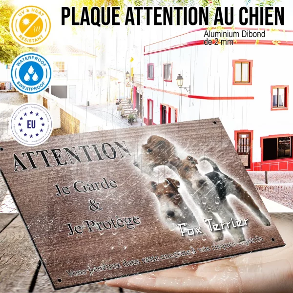 Panneau attention au chien Trois Fox Terriers avec différentes poses et couleurs