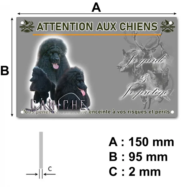 Plaque Trois caniches noirs sur fond blanc