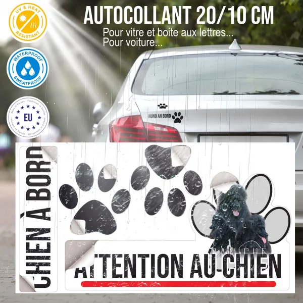 Plaque chien de garde Trois caniches noirs sur fond blanc