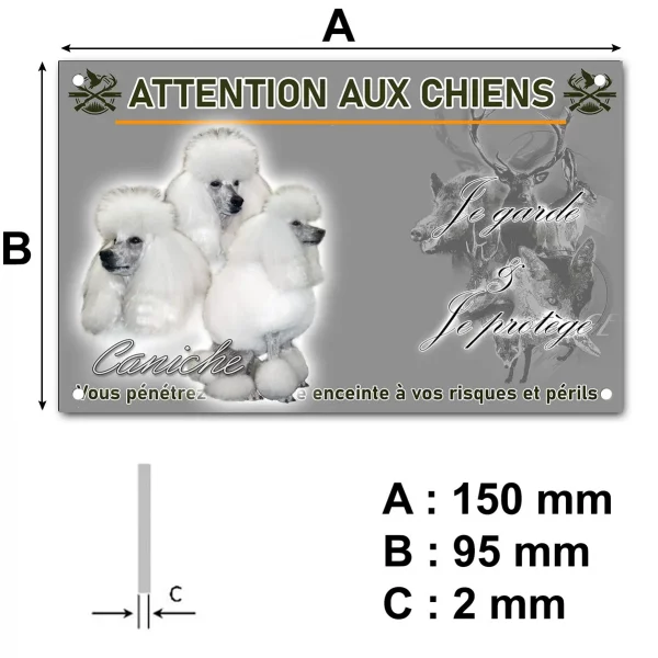 Plaque Trois caniches blancs avec un pelage soyeux et volumineux