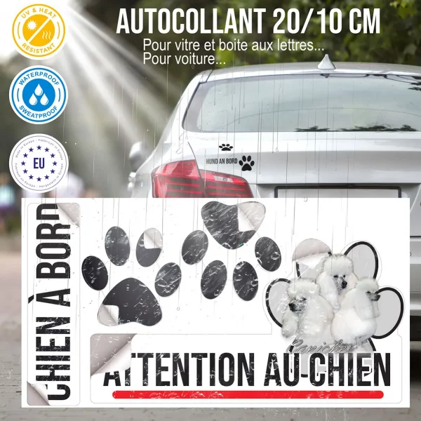 Plaque chien de garde Trois caniches blancs avec un pelage soyeux et volumineux