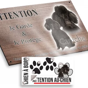Plaque attention au chien Deux Caniches en portrait