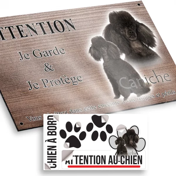 Plaque attention au chien Deux Caniches en portrait