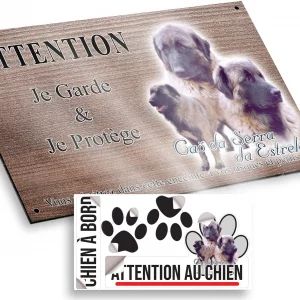 Plaque attention au chien Cão da Serra da Estrela avec plusieurs portraits