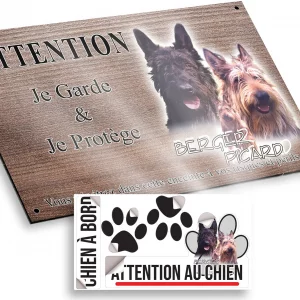 Plaque attention au chien Trois Berger Picard montrant leurs expressions amicales