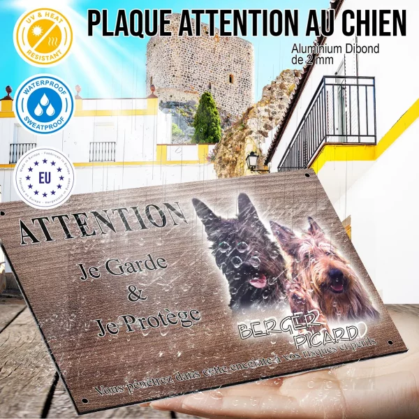 Panneau attention au chien Trois Berger Picard montrant leurs expressions amicales
