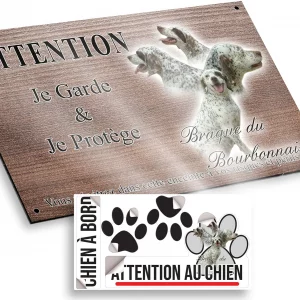 Plaque attention au chien Braque du Bourbonnais avec un chien entier et têtes en profil