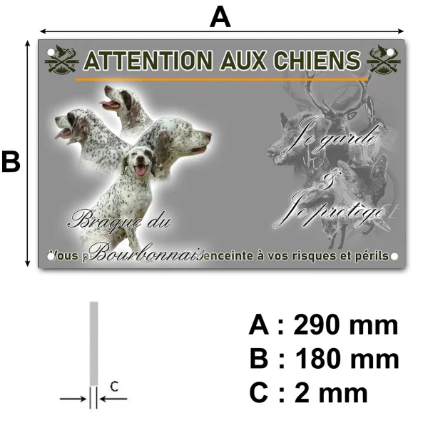 Pancarte Braque du Bourbonnais avec un chien entier et têtes en profil
