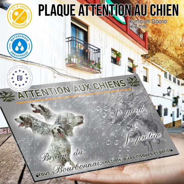 Panneau Braque du Bourbonnais avec un chien entier et têtes en profil